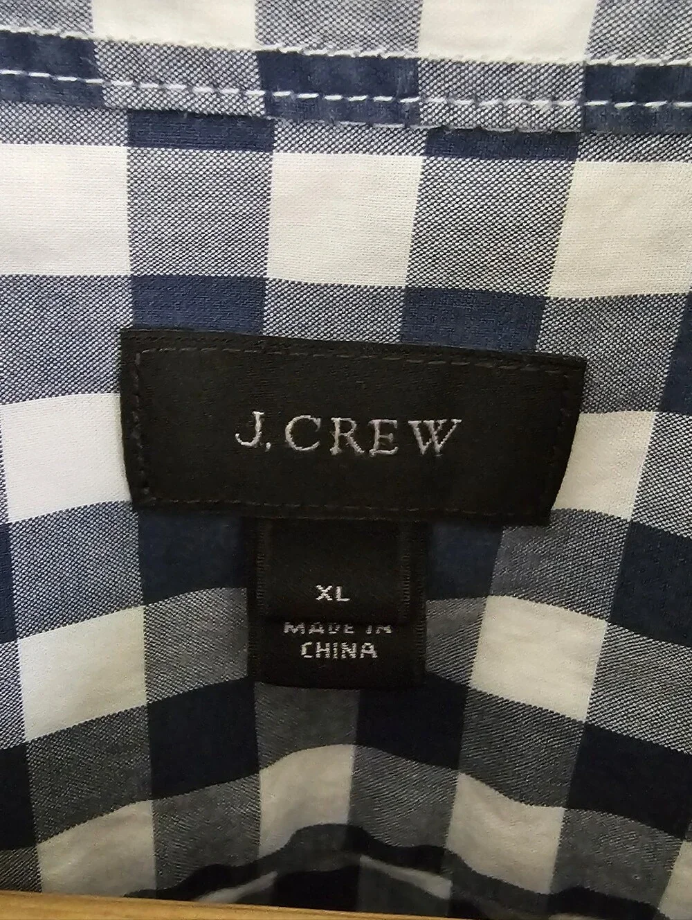 J.Crew Mens Gingham Button Down Shirt XL Navy Blue Plaid Checked LS Casual EUC